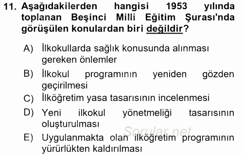 Türk Eğitim Tarihi 2015 - 2016 Ara Sınavı 11.Soru