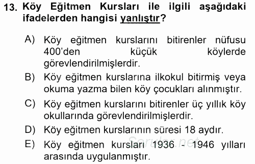 Türk Eğitim Tarihi 2015 - 2016 Ara Sınavı 13.Soru