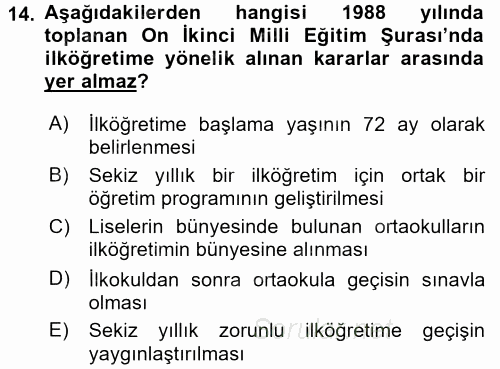Türk Eğitim Tarihi 2015 - 2016 Ara Sınavı 14.Soru