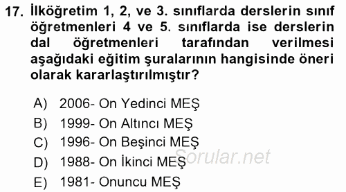 Türk Eğitim Tarihi 2015 - 2016 Ara Sınavı 17.Soru