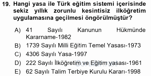 Türk Eğitim Tarihi 2015 - 2016 Ara Sınavı 19.Soru