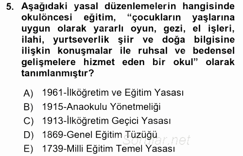 Türk Eğitim Tarihi 2015 - 2016 Ara Sınavı 5.Soru