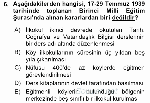 Türk Eğitim Tarihi 2015 - 2016 Ara Sınavı 6.Soru