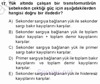 Elektrik Makinaları 2014 - 2015 Ara Sınavı 17.Soru