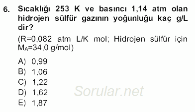 Genel Kimya 2 2013 - 2014 Ara Sınavı 6.Soru