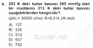 Genel Kimya 2 2013 - 2014 Ara Sınavı 9.Soru