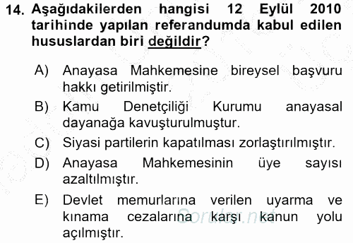 Türkiye Cumhuriyeti Siyasî Tarihi 2016 - 2017 3 Ders Sınavı 14.Soru