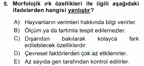 Temel Zootekni 2016 - 2017 Ara Sınavı 5.Soru