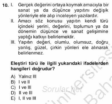 Türkçe Yazılı Anlatım 2013 - 2014 Ara Sınavı 10.Soru