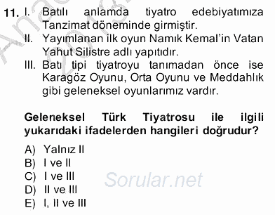 Türkçe Yazılı Anlatım 2013 - 2014 Ara Sınavı 11.Soru