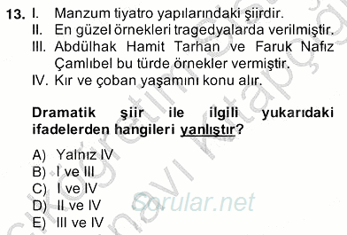 Türkçe Yazılı Anlatım 2013 - 2014 Ara Sınavı 13.Soru