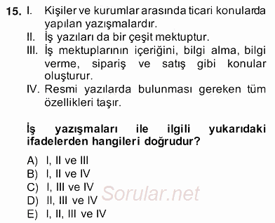 Türkçe Yazılı Anlatım 2013 - 2014 Ara Sınavı 15.Soru