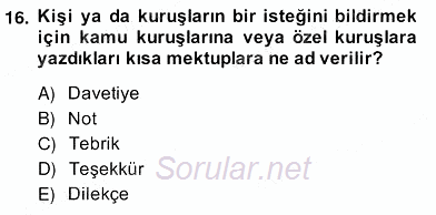 Türkçe Yazılı Anlatım 2013 - 2014 Ara Sınavı 16.Soru
