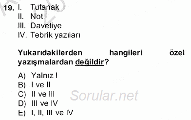 Türkçe Yazılı Anlatım 2013 - 2014 Ara Sınavı 19.Soru