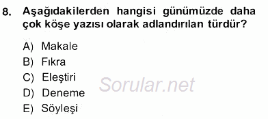 Türkçe Yazılı Anlatım 2013 - 2014 Ara Sınavı 8.Soru