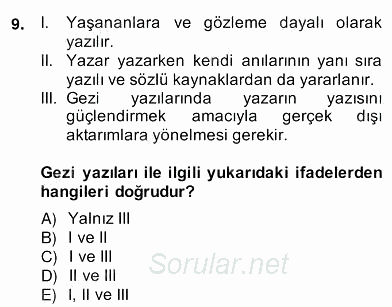 Türkçe Yazılı Anlatım 2013 - 2014 Ara Sınavı 9.Soru