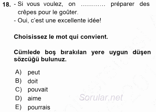 Fransızca 1 2016 - 2017 3 Ders Sınavı 18.Soru