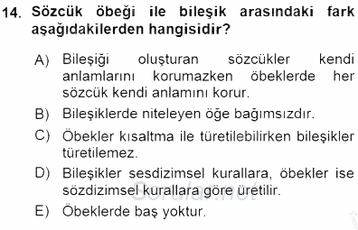 Genel Dilbilim 1 2015 - 2016 Ara Sınavı 14.Soru