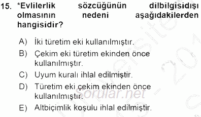 Genel Dilbilim 1 2015 - 2016 Ara Sınavı 15.Soru