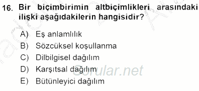 Genel Dilbilim 1 2015 - 2016 Ara Sınavı 16.Soru