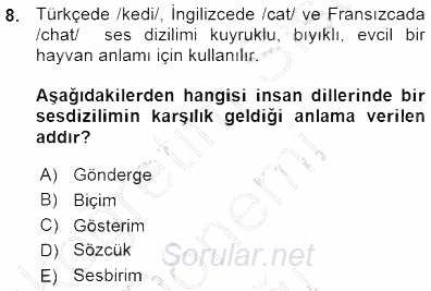 Genel Dilbilim 1 2015 - 2016 Ara Sınavı 8.Soru