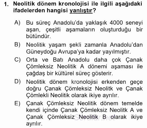 Anadolu Arkeolojisi 2015 - 2016 Dönem Sonu Sınavı 1.Soru