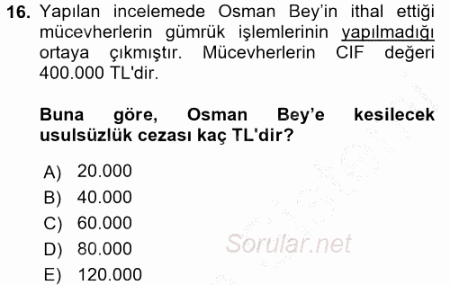 Türk Vergi Sistemi 2016 - 2017 3 Ders Sınavı 16.Soru