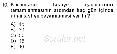 Türk Vergi Sistemi 2012 - 2013 Tek Ders Sınavı 10.Soru