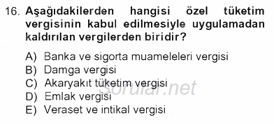Türk Vergi Sistemi 2012 - 2013 Tek Ders Sınavı 16.Soru