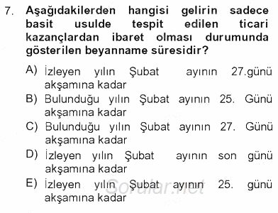 Türk Vergi Sistemi 2012 - 2013 Tek Ders Sınavı 7.Soru