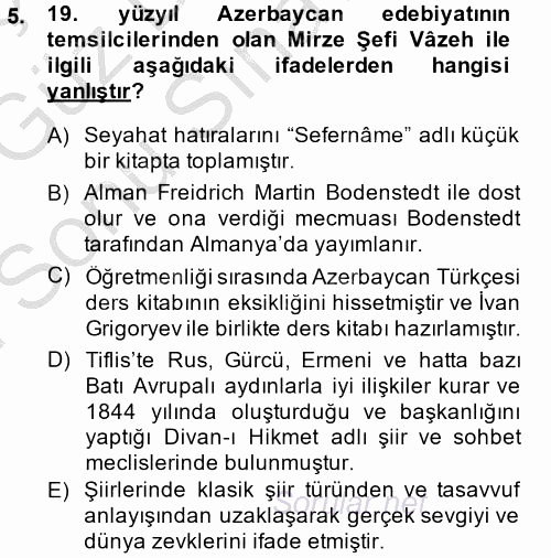 Çağdaş Türk Edebiyatları 1 2014 - 2015 Dönem Sonu Sınavı 5.Soru