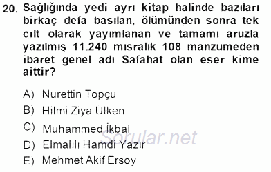 Türk Düşünce Tarihi 2014 - 2015 Ara Sınavı 20.Soru
