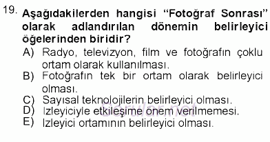 Fotoğraf Kültürü 2012 - 2013 Dönem Sonu Sınavı 19.Soru