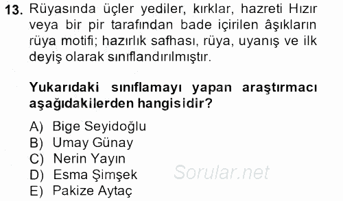 Türk Halk Şiiri 2014 - 2015 Dönem Sonu Sınavı 13.Soru