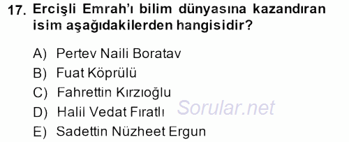 Türk Halk Şiiri 2014 - 2015 Dönem Sonu Sınavı 17.Soru