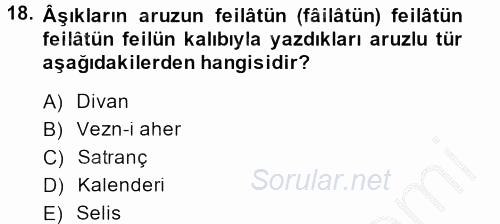 Türk Halk Şiiri 2014 - 2015 Dönem Sonu Sınavı 18.Soru