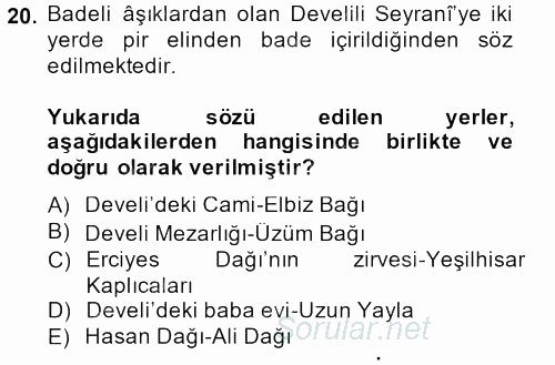 Türk Halk Şiiri 2014 - 2015 Dönem Sonu Sınavı 20.Soru