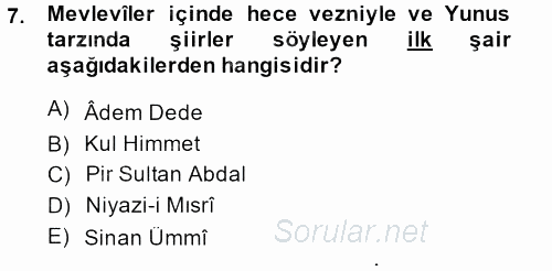 Türk Halk Şiiri 2014 - 2015 Dönem Sonu Sınavı 7.Soru