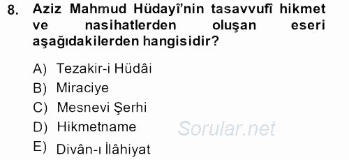 Türk Halk Şiiri 2014 - 2015 Dönem Sonu Sınavı 8.Soru