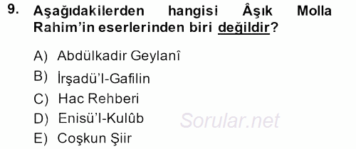 Türk Halk Şiiri 2014 - 2015 Dönem Sonu Sınavı 9.Soru