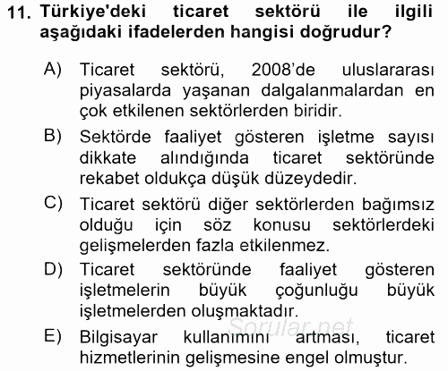 Türkiye Ekonomisi 2017 - 2018 3 Ders Sınavı 11.Soru