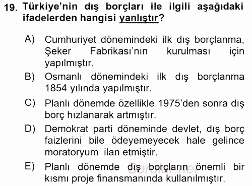 Türkiye Ekonomisi 2017 - 2018 3 Ders Sınavı 19.Soru