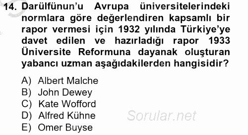 Türk Eğitim Tarihi 2012 - 2013 Dönem Sonu Sınavı 14.Soru