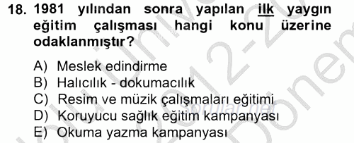 Türk Eğitim Tarihi 2012 - 2013 Dönem Sonu Sınavı 18.Soru