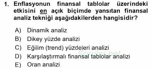 Finansal Tablolar Analizi 2015 - 2016 Tek Ders Sınavı 1.Soru