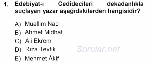 II. Abdülhamit Dönemi Türk Edebiyatı 2012 - 2013 Dönem Sonu Sınavı 1.Soru