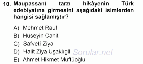 II. Abdülhamit Dönemi Türk Edebiyatı 2012 - 2013 Dönem Sonu Sınavı 10.Soru