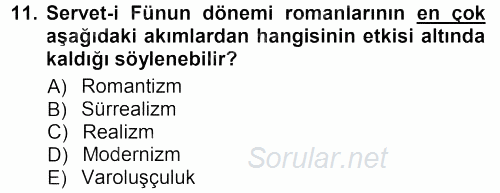 II. Abdülhamit Dönemi Türk Edebiyatı 2012 - 2013 Dönem Sonu Sınavı 11.Soru