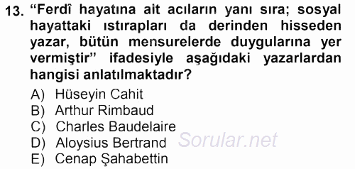 II. Abdülhamit Dönemi Türk Edebiyatı 2012 - 2013 Dönem Sonu Sınavı 13.Soru