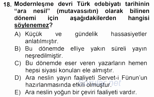 II. Abdülhamit Dönemi Türk Edebiyatı 2012 - 2013 Dönem Sonu Sınavı 18.Soru